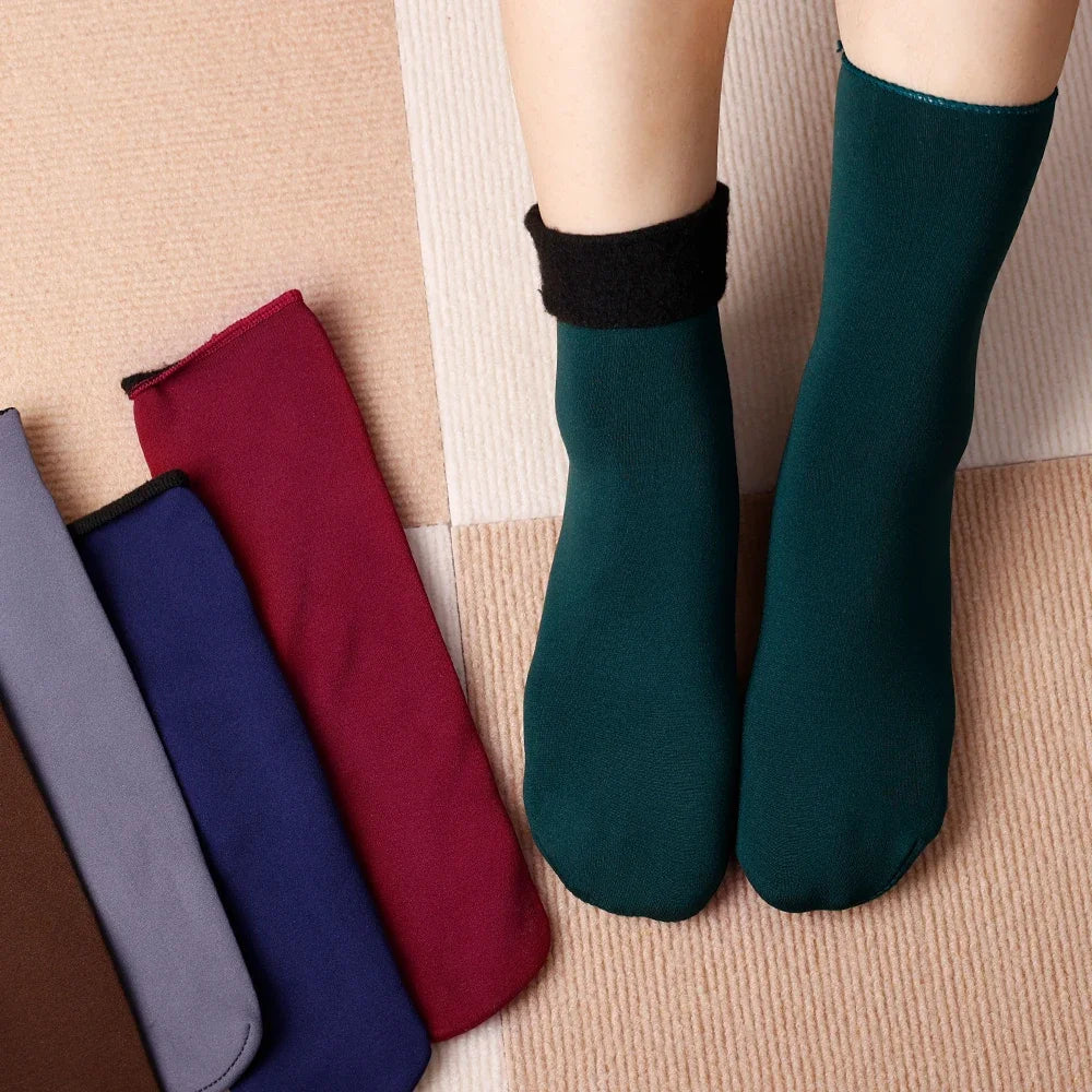 Cozy Velvet Winter Socks for Women - Thick, Soft, and Stylish Plush Footwear in Solid Colors